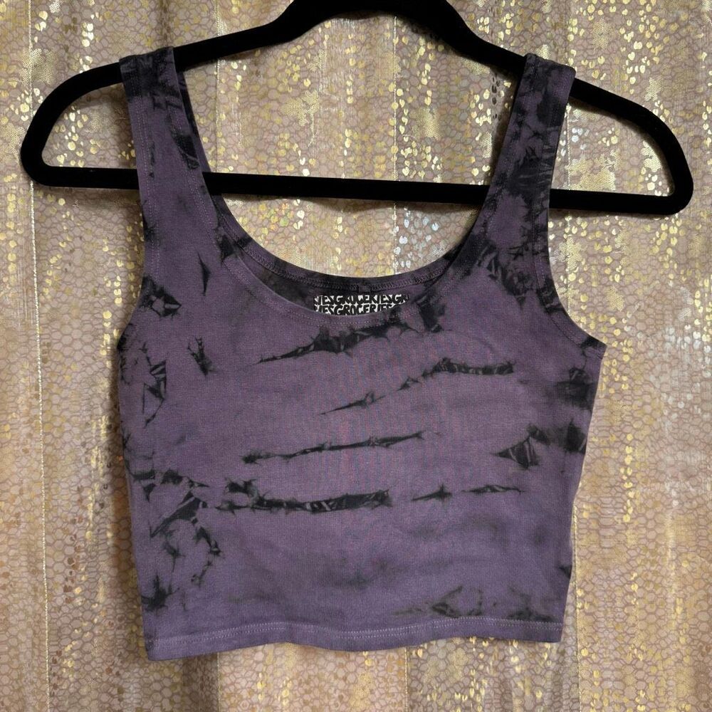 Groceries Black Purple Tie Dye Organic Cotton Fitted Crop Top Small NWOT